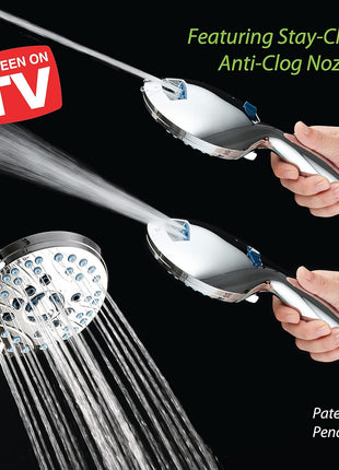AquaCare High Pressure 8 mode Handheld Shower Head   Anti clog Nozzles, Built in Power Wash to Clean Tub, Tile & Pets, Extra Long 6 ft. Stainless Steel Hose, Wall & Overhead Brackets