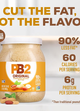 PB2 Original Powdered Peanut Butter - [32 Ounce Jar] 6g of Protein, 90% Less Fat, Certified Gluten Free, Only 60 Calories per Serving, Perfect for Protein Shakes, Smoothies, and Low-Carb, Keto Diets