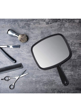 PROTECLE Hand Mirror, 10.3 inch L x 7.4 inch W Salon Barber Hairdressing Handheld Mirror with Handle, Square Black