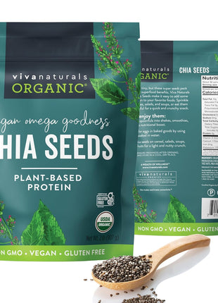 Viva Naturals Organic Chia Seeds, 2 lb, 32 Oz – Plant-Based Omega-3 and Vegan Protein, Gluten Free & Non-GMO, Perfect for Smoothies, Salads & Chia Pudding