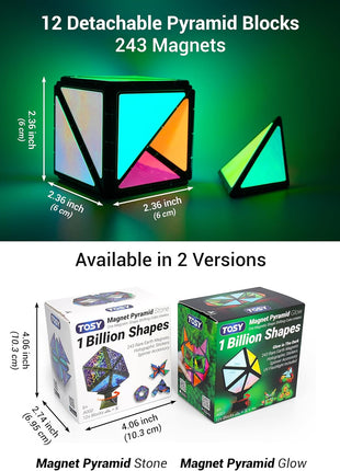 TOSY Magnet Pyramid Stone - 1 Cube Transforms into 1 Billion Shapes, 12 Pieces, 243 Rare Earth Magnets, Holographic Design Magnet Tiles Creative Puzzle STEM/STEAM Toy