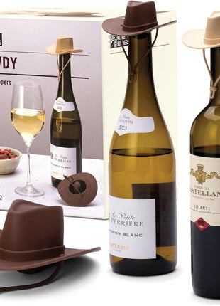 Monkey Business Howdy - 2-Pack Cowboy Hat Wine Stoppers – Fun Silicone Bottle Stoppers Keep Wine Fresh – Novelty Kitchen Gadgets & Cute Wine Accessories