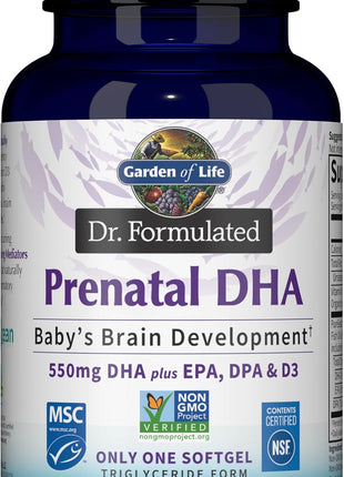 Garden of Life Dr. Formulated Prenatal DHA Fish Oil - 500mg DHA & DPA in Triglyceride Form 100% DV Vitamin D3, Single Source, Mercury Free Omega 3 Supplements for Women's Health, 30 Softgels