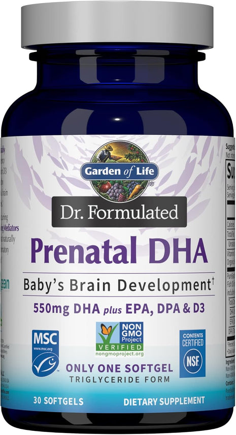 Garden of Life Dr. Formulated Prenatal DHA Fish Oil - 500mg DHA & DPA in Triglyceride Form 100% DV Vitamin D3, Single Source, Mercury Free Omega 3 Supplements for Women's Health, 30 Softgels