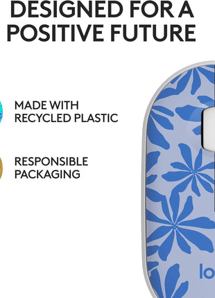 Logitech M340 Wireless Mouse with Limited Edition Prints, USB Receiver and Silent Clicks, Portable Wireless Mouse for Laptop, PC, Windows, Chrome, Surface – Blue Floral