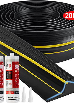 Jin&Bao Universal Garage Door Threshold Seal Strip 20FT Kit, Bottom Waterproof Rubber Weather Stripping Replacement(Yellow, 2 Adhesive)