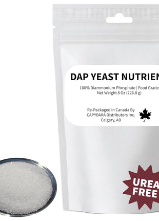 Yeast Nutrient 100% DAP - 8 Oz (226.8 g) - Food Grade Diammonium Phosphate (DAP) - Use in Winemaking Brewing Beer Mead Cider Kombucha Baking Bread Dough Conditioner - Sold by CAPYBARA Distributors Inc