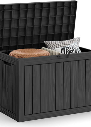 45 Gallon Waterproof Deck Box, Lockable Resin Storage Box for Patio Furniture Cushions, Garden Tools & Outdoor Delivery - Black, Easy Assembly, Multipurpose Patio Seat Bench