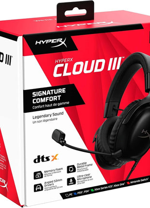 HyperX Cloud III 鈥?Wired Gaming Headset, PC, PS5, Xbox Series X|S, Angled 53mm Drivers, DTS Spatial Audio, Memory Foam, Durable Frame, Ultra-Clear 10mm Mic, USB-C, USB-A, 3.5mm 鈥?Black