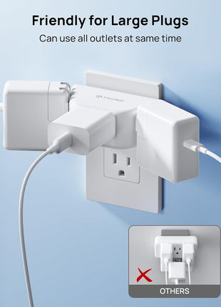 TROND Multi Plug Outlet Extender 2 Pack, Outlet Splitter for Bathroom | No Blocking with 3 Way Angled Design, ETL Listed, Cruise Essentials, Small Multiple Plug Adapter for Kitchen Office, White