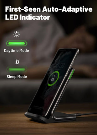INIU Wireless Charger, 15W Fast Wireless Charging Station with Sleep-Friendly Adaptive Light Compatible with iPhone 17 16 15 14 13 12 Pro Max Samsung Galaxy S25 S24 S23 Note 20 Google etc