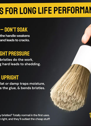 Car Detailing Brush Set 3-pc - Scratch-Free Boars Hair for Interior and Exterior Work - Pro Quality Car Cleaning Brush Kit for Leather Seats, Dashboards, Wheels, Grills and Paint