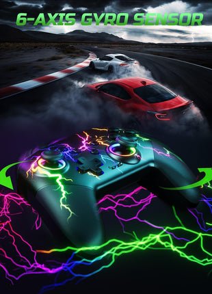 VOYEE Switch Controllers Compatible with Switch/Lite/OLED/PC Windows, Programmable RGB Lightning LED, Wireless Pro Controller with One Key Pairing/Wake Up/Turbo/Vibration