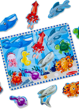 Melissa & Doug Magnetic Wooden Fishing Game and Puzzle with Wooden Ocean Animal Magnets
