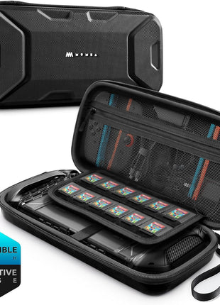 Mumba Carrying Case for Nintendo Switch 2 [Fits Console with Protective Case On][2025 Plus Version] Hard Shell Travel Handbag Pouch with 12 Game Card Slots, Large Capacity for Accessories (Black)