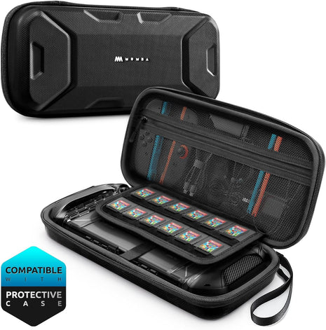 Mumba Carrying Case for Nintendo Switch 2 [Fits Console with Protective Case On][2025 Plus Version] Hard Shell Travel Handbag Pouch with 12 Game Card Slots, Large Capacity for Accessories (Black)