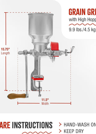 Victoria Manual Cast Iron Grain Mill with High Hopper, Premium Corn-Grinding Mill and Grain Grinder, Made in Colombia