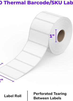 Rollo Direct Thermal 2x1 Barcode Labels - Roll of 1,000 Thermal Labels for Shipping (Commercial Grade Stickers)