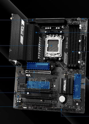 ASRock X870 Pro-A WiFi ATX Motherboard - AMD AM5 Ryzen 9000/8000/7000, DDR5 8000+(OC), PCIe 5.0, Dual USB4 Type-C, Wi-Fi 7, 2.5GbE