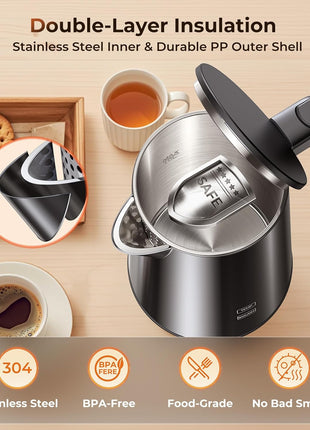 Electric Kettle 1.0L 1200W, 7 Temp Settings, 4H Keep-Warm, Fast-Boil Stainless Steel Electric Tea Kettle, 120V Water Boiler with Auto-Shut Off, Cool Touch PP Exterior for Home Office, Black