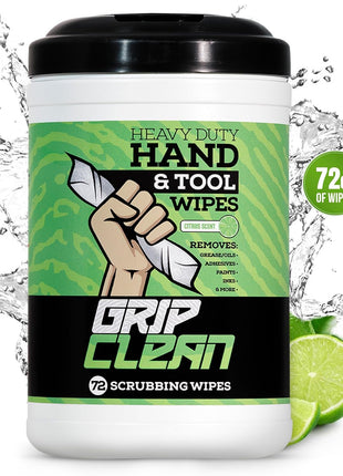 Heavy Duty Hand Cleaning Wipes, Tool Wipes, Waterless Mechanic Hand Cleaner | Dual Sided Hand & Tool Wipes, Grease, Oil, Paint & Adhesive Remover, Citrus Scent 72ct Canister For Garage, Shop & Jobsite