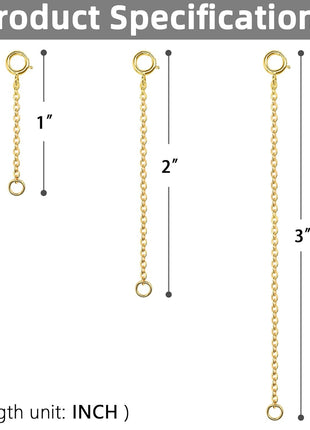 Gold Necklace Extenders 14k Extender Chain 925 Sterling Silver Extension Bracelet Chain Extenders for Necklaces 3 Pcs (1 2 3 Inch)(Gold)