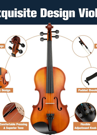 Mendini by Cecilio Violin 4/4 Full Size Kit For Beginners - Hand Carved Acoustic Violins Set - Fiddle Solid Wood Kit with Hard Case, Bow, Rosin, Shoulder Rest, Bridge and Extra Strings