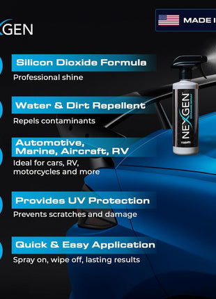 Nexgen Ceramic Spray Silicon Dioxide — Easy to Apply, Ceramic Coating Spray for Cars — Professional-Grade Protective Sealant Polish for Cars, RVs, Motorcycles, Boats, and ATVs — 16oz