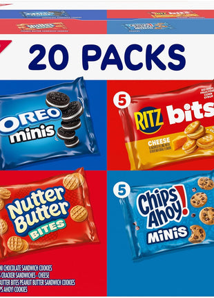 Nabisco Snacks Variety Pack, 4 Flavors, Cookies & Crackers, 20 Snack Packs | OREO Minis, NUTTER BUTTER Bites, CHIPS AHOY! Minis Cookies, and RITZ Bits Cheese Sandwich Crackers, Individually Wrapped