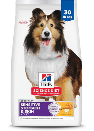 Hill's Science Diet Sensitive Stomach & Skin, Adult 1-6, Stomach & Skin Sensitivity Support, Dry Dog Food, Chicken Recipe, 30 lb Bag
