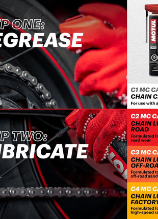 Motul C1 Chain Clean - Heavy-Duty Motorcycle Chain Cleaner Aerosol Spray, Degreaser, Removes Grease & Grime, 9.8 oz (111818)