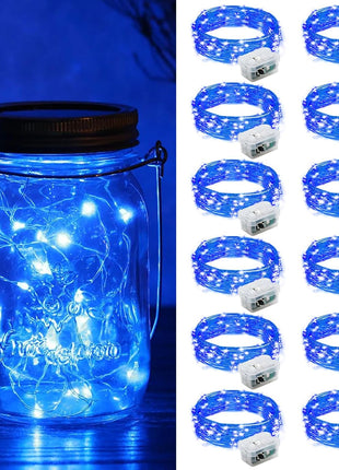 ZGWJ 12 Pack Fairy Lights Battery Operated, 7ft 20 Mini LED Fairy String Lights Silver Wire 3 Modes for DIY, Parties, Wedding, Bedroom, Halloween Christmas Decoration Blue