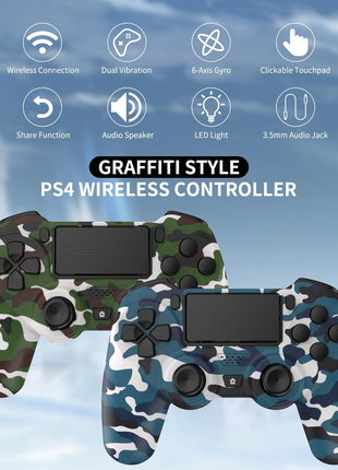 YsoKK 2 Pack Wireless Controller for Ps4/Slim/Pro with 1000mah Battery/Dual Vibration/Audio Jack/6-axis Motion Sensor(Camouflage Green and Camouflage Blue)