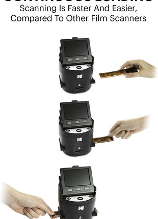KODAK SCANZA Film & Slide Scanner, 3.5" LCD, 35mm, 126, 110, Super 8 & 8mm | Converts color/B&W negatives to 14MP/22MP JPEGs; SD up to 128GB (not included); HDMI, USB, video cable, AC adapter included