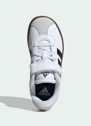 adidas VL Court 3.0 Elastic Lace & Strap Sneaker, White/Black/Grey, 2 US Unisex Little Kid