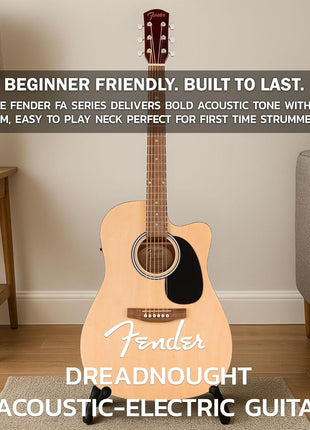 Fender Dreadnought Acoustic Electric Guitar   Natural Bundle with Gig Bag, Strap, Strings, Picks, and Austin Bazaar Instructional DVD