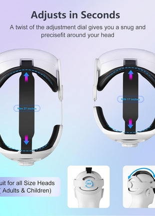 Saqico Head Strap for Meta Oculus Quest 2/3/3s, 3-in-1 Adjustable Halo Headband, Replacement for Elite Strap, Enhanced Comfort Gaming Immersion VR Accessories Compatible with Oculus/Meta Quest 2/3/3s