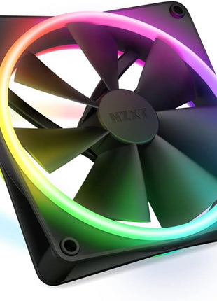 NZXT F140 RGB Duo - 140mm Dual-Sided RGB PC Case Fan - Black | 140mm dual-sided RGB fan with 20 addressable LEDs. Balanced airflow and static pressure, CAM-synced lighting.