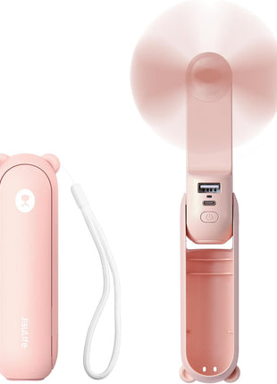 JISULIFE 3 IN 1 Portable Fan with Power Bank & Flashlight Featured | 19H Max Cooling, USB Rechargeable, Pocket-Sized Handheld Fan for Travel, Cruise, Concerts, Makeup, Summer Gifts for Women