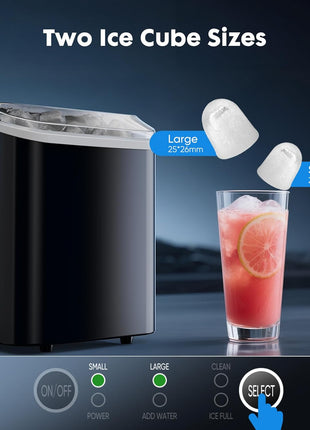Sweetcrispy Countertop Ice Maker with Scoop, Basket and Handle, Portable Ice Machine 9 Cubes Ready in 6 Mins, 26.5lbs in 24Hrs, 2 Sizes for Home Kitchen Office Bar Party, Coal Black