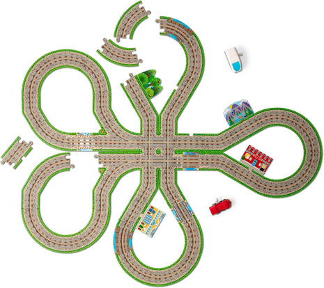 Melissa & Doug Design Your Own Railroad 48-Piece Floor Puzzle with 2 Wind-up Toy Trains and Interchangeable Scenery, Kids Puzzles with Preschool Toys for Girls & Boys Ages 4 and Up - FSC Certified