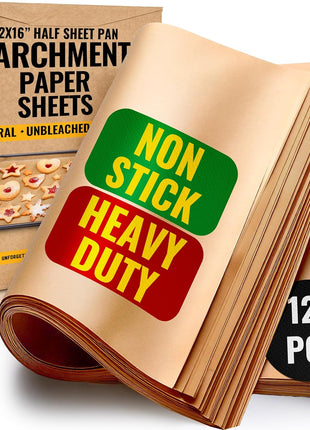 Parchment Paper Sheets for Baking, 12x16" 120 Pcs by Baker's Signature | Precut Non-Stick & Unbleached - Will Not Curl or Burn, Non-Toxic & Comes in Convenient Packaging