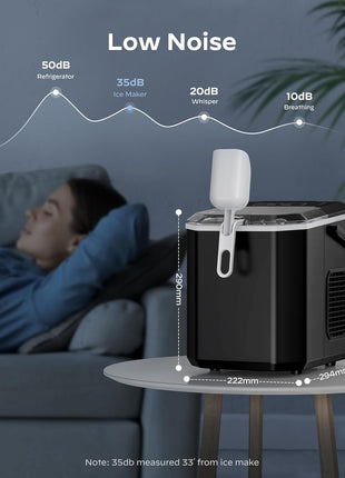 Silonn Ice Maker Countertop, Portable Ice Machine with Carry Handle, Self-Cleaning Ice Makers with Basket and Scoop, 9 Cubes in 6 Mins, 26 lbs per Day, Ideal for Home, Kitchen, Camping, RV