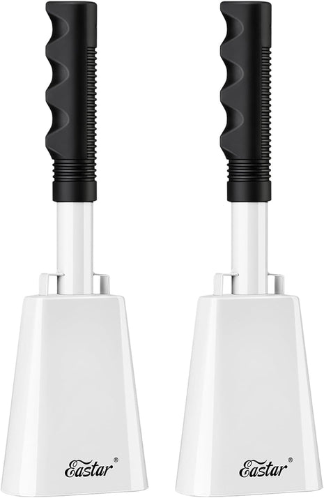 Eastar Cow Bell with Handle, 2 Pack Cowbells for Sporting Events, 10 Inch Cowbells Noise Makers Cheering Bell for Football Games, Stadiums, Halloween Gifts, White