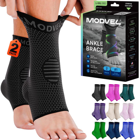 Modvel Foot & Ankle Brace Socks for Sprained Ankle Compression Sleeve - Foot Support for Women & Men - Tendonitis & Arthritis Ankle Brace Sports Running, Torn Ligaments & Women Stabilizing Ankle Wrap