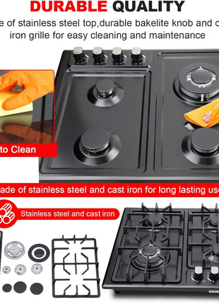 FORIMO Gas Cooktop 22Inch,Built in Gas Cooktop 4 Burners Stainless Steel Stove with NG/LPG Conversion Kit Thermocouple Protection and Easy to Clean