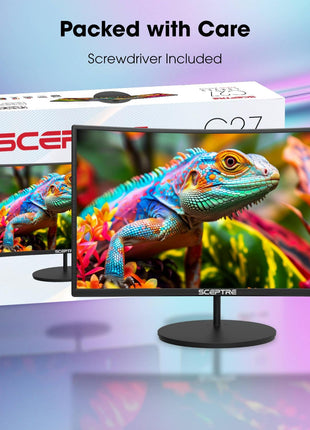 New! Sceptre Curved 27-inch Gaming Monitor 100Hz 1080p R1500 98% sRGB HDMI x2 VGA Build-in Speakers, VESA Wall Mount Machine Black 2026 (C275W-1920RN Series)