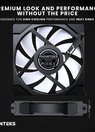 Phanteks M25-120 Gen2, 120mm ARGB High Performance Cooling Fan, Daisy-Chain Unified Fan Frame, Infinity Mirror hub, Single Cable Connection, Black