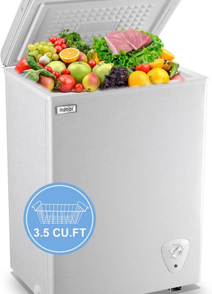 Chest Freezer 3.5 Cu.Ft Small Deep Freezer for Apartment Kitchen, Black | Free-Standing Top Door, Adjustable 7 Thermostat, Removable Basket,Temperature Control
