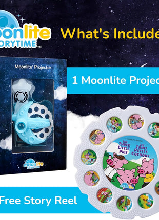 Moonlite Storytime Projector + The Three Little Pigs Single Story | Learning Gift for Children Ages 1 Year and Up, Ideal for Bedtime, Storytime and Family Travel, Storybook Art Projection